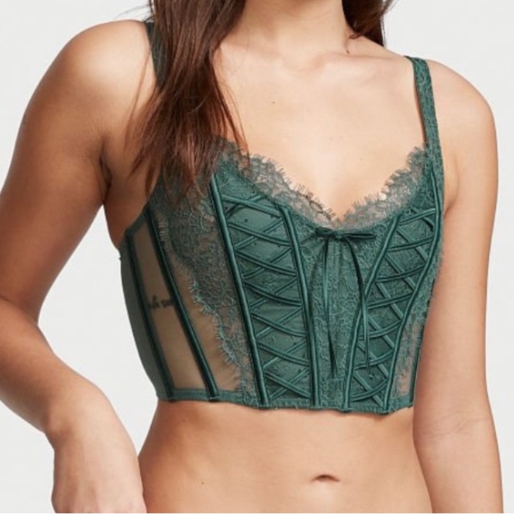 Victoria's Secret DREAM ANGELS Unlined Lace-Up Jade Corset Top Size Large